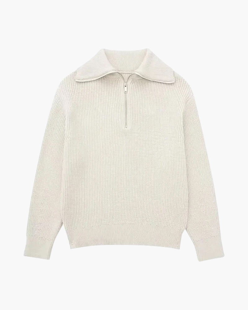 Striped Zip Up Sweater - Old Money
